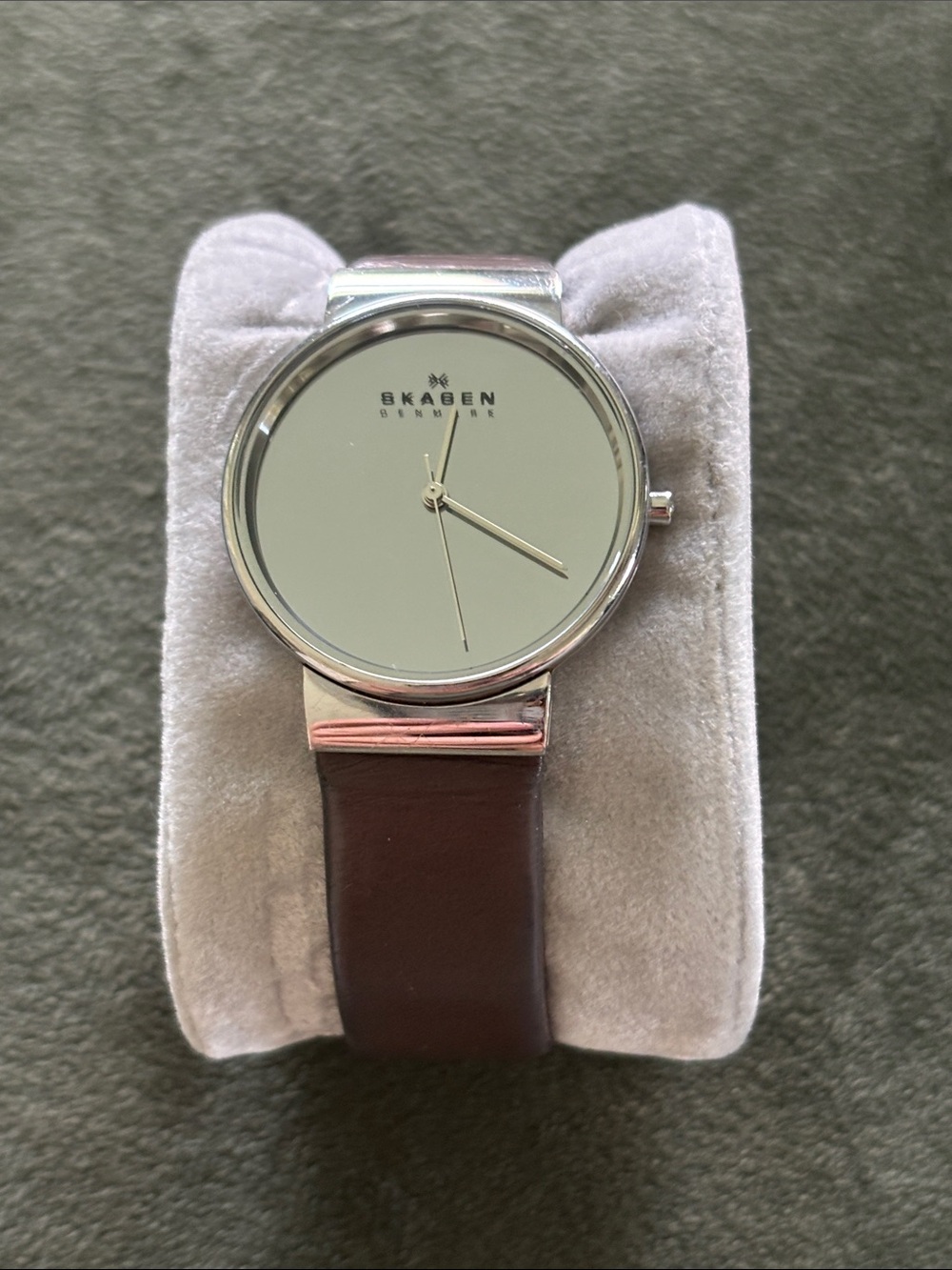 Skagen Silver Case Watch with Taupe Leather Band